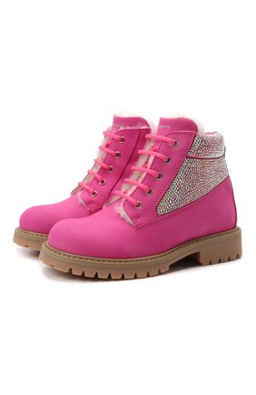 Детские кожаные ботинки MISSOURI розового цвета, арт. 4839 B/27-30 | Фото 1 (Материал утеплителя: Натуральный мех; Материал внешний: Кожа; Длина стельки: 16,4, 17,1, 17,7)