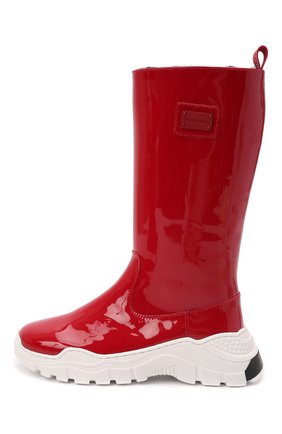 Детские кожаные сапоги DOLCE & GABBANA красного цвета, арт. D11067/A0554/24-28 | Фото 2 (Материал утеплителя: Натуральный мех; Материал внешний: Кожа)
