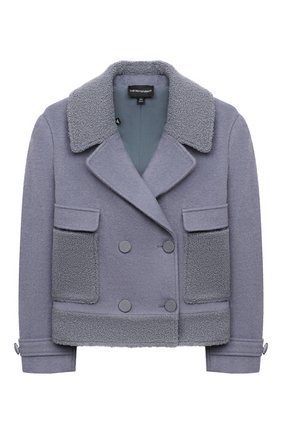 Детское укороченное пальто EMPORIO ARMANI голубого цвета по цене 26650 руб., арт. 6K3B6B/2JWVZ | Фото 1 Детское укороченное пальто EMPORIO ARMANI голубого цвета, арт. 6K3B6B/2JWVZ | Фото 1 (Материал внешний: Синтетический материал, Шерсть; Рукава: Длинные; Материал подклада: Вискоза; Длина (верхняя одежда): Короткие; Кросс-КТ: Сезон: демисезон; Одежда девочки: Одежда девочки; Ростовка одежда: 10 - 11 лет | 140 - 146см, 13 - 15 лет | 158 см, 16 лет | 164 см, 4 года | 104 см, 5 лет | 110 см, 6 лет | 116 см, 7 лет | 122 см, 8 лет | 128 см)