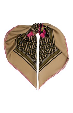 Женский шелковый платок VERSACE темно-бежевого цвета, арт. 1001600/1A01907 | Фото 1 (Материал: Шелк, Текстиль)