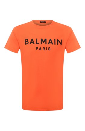 Мужская хлопковая футболка BALMAIN оранжевого цвета по цене 34650 руб., арт. WH0EF000/B151 | Фото 1 Мужская хлопковая футболка BALMAIN оранжевого цвета, арт. WH0EF000/B151 | Фото 1 (Длина (для топов): Стандартные; Материал внешний: Хлопок; Рукава: Короткие; Принт: С принтом; Стили: Кэжуэл)