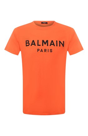 Мужская хлопковая футболка BALMAIN оранжевого цвета, арт. WH0EF000/B151 | Фото 1 (Длина (для топов): Стандартные; Материал внешний: Хлопок; Рукава: Короткие; Принт: С принтом; Стили: Кэжуэл)