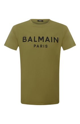 Мужская хлопковая футболка BALMAIN хаки цвета по цене 34650 руб., арт. WH0EF000/B151 | Фото 1 Мужская хлопковая футболка BALMAIN хаки цвета, арт. WH0EF000/B151 | Фото 1 (Материал внешний: Хлопок; Принт: С принтом; Стили: Кэжуэл; Рукава: Короткие; Длина (для топов): Стандартные)