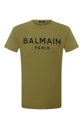 Мужская хлопковая футболка BALMAIN хаки цвета, арт. WH0EF000/B151 | Фото 1 (Материал внешний: Хлопок; Принт: С принтом; Стили: Кэжуэл; Рукава: Короткие; Длина (для топов): Стандартные)