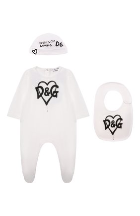Детский комплект из трех предметов DOLCE & GABBANA белого цвета по цене 23450 руб., арт. L2J0R5/G7BGN | Фото 1 Детский комплект из трех предметов DOLCE & GABBANA белого цвета, арт. L2J0R5/G7BGN | Фото 1 (Материал внешний: Хлопок; Рукава: Длинные; Ростовка одежда: 0 - 3 мес | 50 - 60 см, 12 мес | 80 см, 18 мес | 86 см, 3 мес | 62 см, 6 мес | 68 см, 9 мес | 74 см)