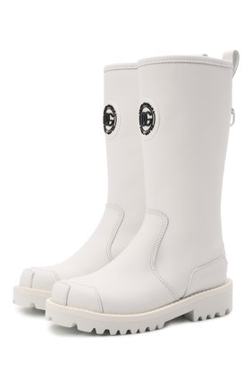 Детские кожаные сапоги DOLCE & GABBANA белого цвета по цене 37750 руб., арт. D11055/AQ540/24-28 | Фото 1 Детские кожаные сапоги DOLCE & GABBANA белого цвета, арт. D11055/AQ540/24-28 | Фото 1 (Материал утеплителя: Натуральный мех; Материал внешний: Кожа)