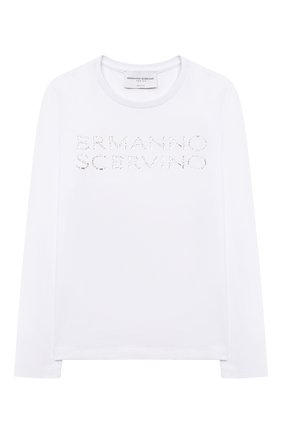 Детская хлопковый лонгслив ERMANNO SCERVINO белого цвета по цене 11750 руб., арт. ESFTS019 JE95 YS004/XXS-S | Фото 1 Детская хлопковый лонгслив ERMANNO SCERVINO белого цвета, арт. ESFTS019 JE95 YS004/XXS-S | Фото 1 (Рукава: Длинные; Материал внешний: Хлопок; Девочки Кросс-КТ: Лонгслив-одежда)