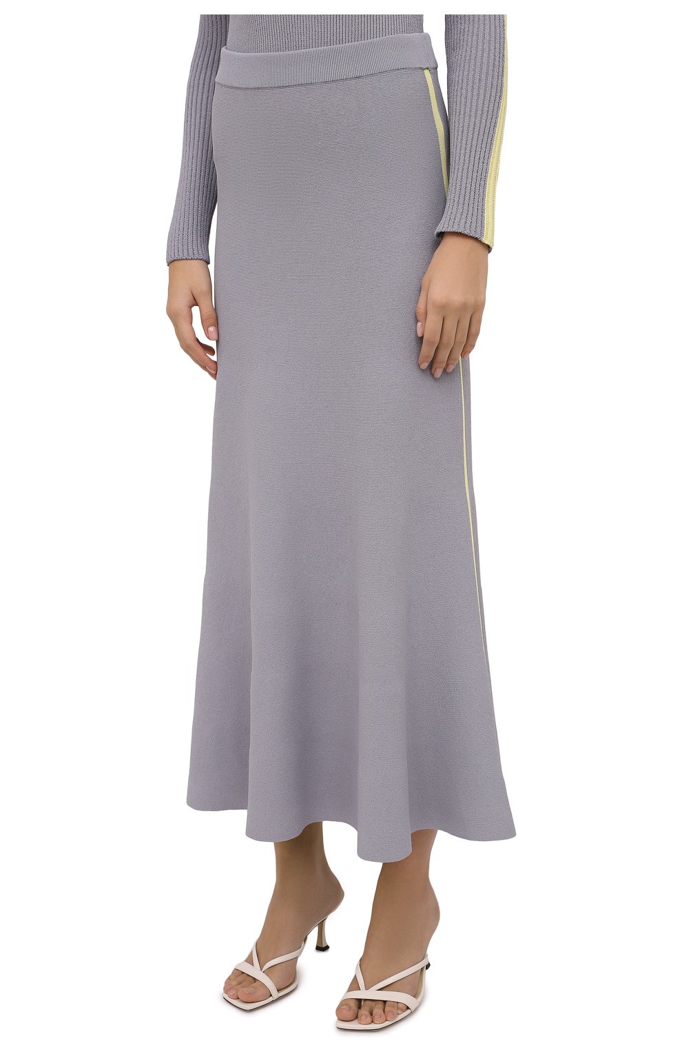 Женская юбка из вискозы LOEWE серого цвета, арт. S540Y17K40 | Фото 3 (Кросс-КТ: Трикотаж; Длина Ж (юбки, платья, шорты): Миди; Материал внешний: Вискоза; Стили: Кэжуэл)