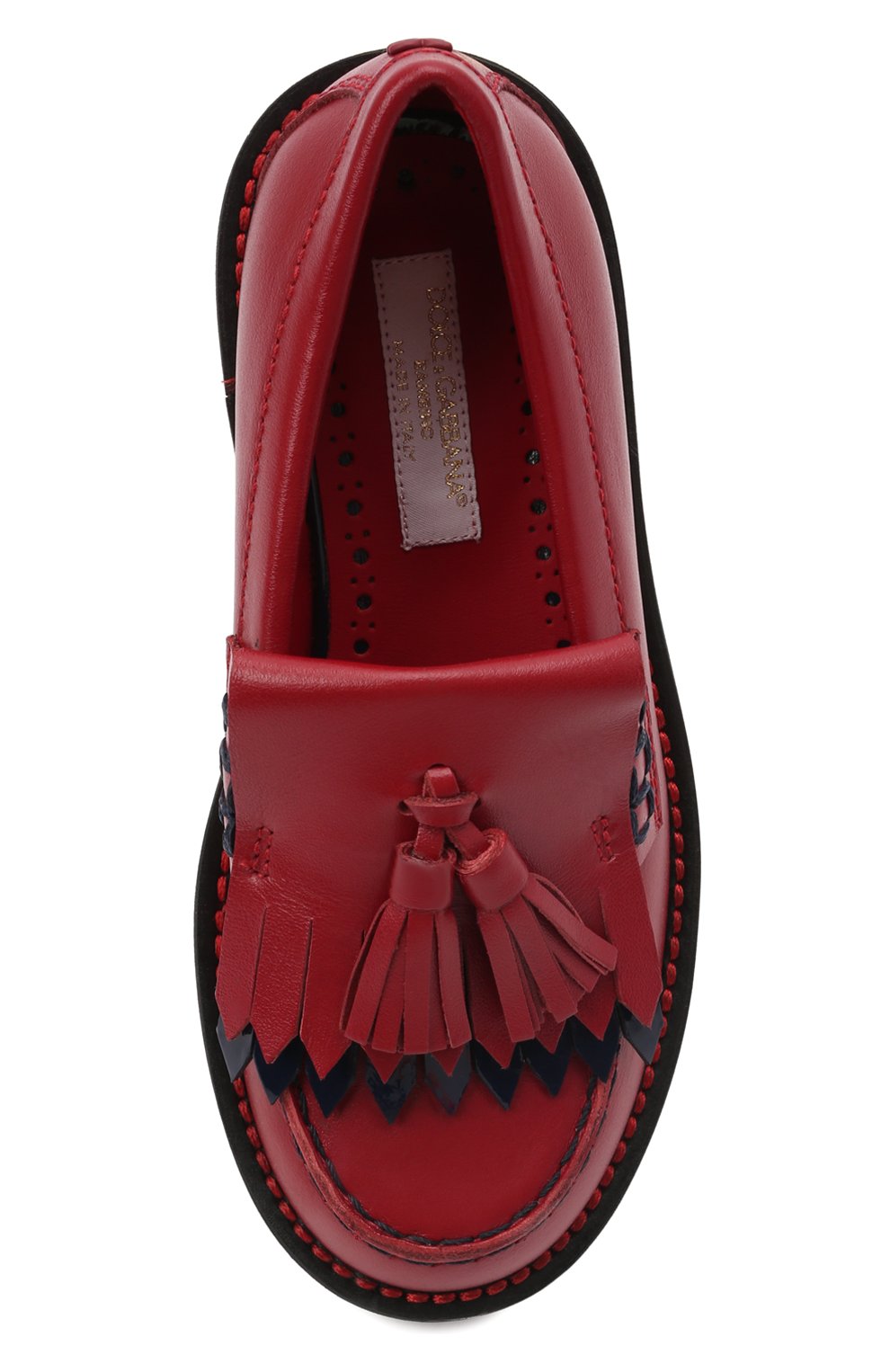 Детские кожаные лоферы DOLCE & GABBANA красного цвета, арт. D11044/A7924/24-28 | Фото 4 (Материал внешний: Кожа; Материал внутренний: Натуральная кожа; Региональные ограничения белый список (Axapta Mercury): RU; Девочки-школьная форма: Классическая обувь)