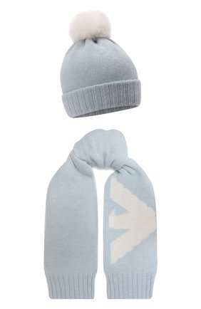 Детский комплект из шапки и шарфа EMPORIO ARMANI голубого цвета, арт. 397311/1A711 | Фото 1 (Материал: Шерсть, Текстиль)