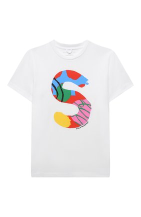 Детская хлопковая футболка STELLA MCCARTNEY белого цвета по цене 3830 руб., арт. 603434/SRJ53 | Фото 1 Детская хлопковая футболка STELLA MCCARTNEY белого цвета, арт. 603434/SRJ53 | Фото 1 (Материал внешний: Хлопок; Рукава: Короткие; Девочки Кросс-КТ: футболка-одежда; Ростовка одежда: 9 лет | 134 см, 12 лет | 152 см, 13 - 15 лет | 158 см, 16 лет | 164 см, 18 мес | 86 см, 2 года | 92 см, 3 года | 98 см, 4 года | 104 см, 5 лет | 110 см, 7 лет | 122 см)