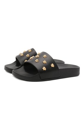 Детский кожаные шлепанцы VERSACE черного цвета по цене 27050 руб., арт. 1000470/1A00138/35-38 | Фото 1 Детский кожаные шлепанцы VERSACE черного цвета, арт. 1000470/1A00138/35-38 | Фото 1 (Материал внешний: Кожа; Региональные ограничения белый список (Axapta Mercury): RU)