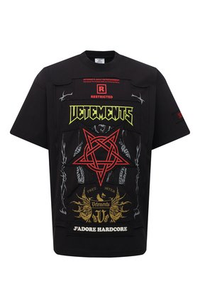 Мужская хлопковая футболка VETEMENTS черного цвета по цене 56400 руб., арт. UA52TR680X 1610/M | Фото 1 Мужская хлопковая футболка VETEMENTS черного цвета, арт. UA52TR680X 1610/M | Фото 1 (Длина (для топов): Удлиненные; Материал внешний: Хлопок; Рукава: Короткие; Принт: С принтом; Стили: Панк)