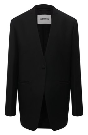 Женский шерстяной жакет JIL SANDER черного цвета по цене 163500 руб., арт. JSWT135710-WT201000 | Фото 1 Женский шерстяной жакет JIL SANDER черного цвета, арт. JSWT135710-WT201000 | Фото 1 (Стили: Минимализм; Материал подклада: Вискоза; Материал внешний: Шерсть; Случай: Формальный; Рукава: Длинные; 1-2-бортные: Однобортные; Женское Кросс-КТ: Жакет-одежда; Длина (для топов): Удлиненные)