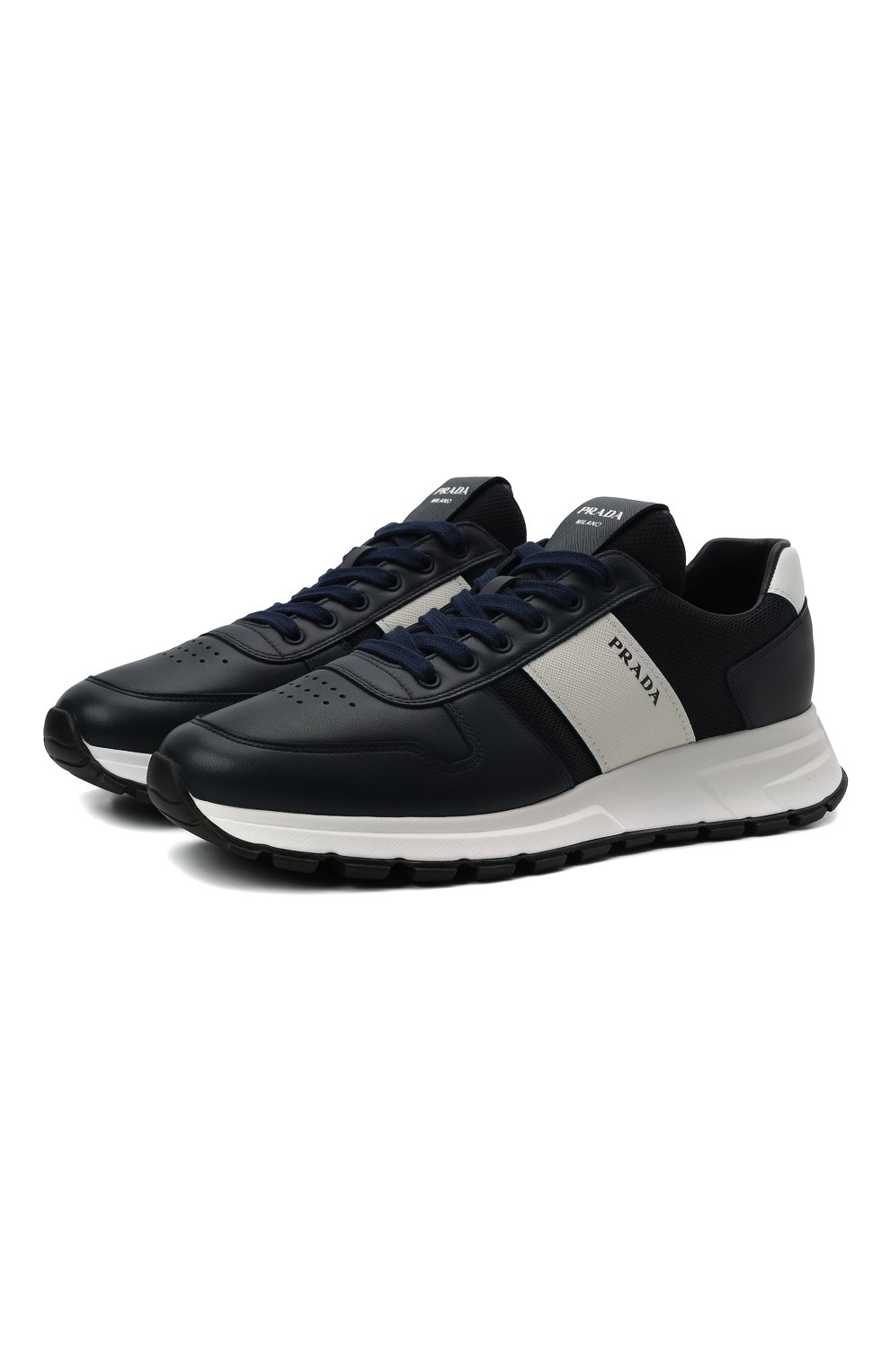 Мужские комбинированные кроссовки prax 01 PRADA синего цвета, арт. 4E3571-3L3F-F0I33-G000 | Фото 1 (Стили: Классический; Материал утеплителя: Без утеплителя)