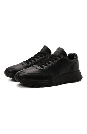 Мужские кожаные кроссовки prax 01 PRADA черного цвета, арт. 4E3581-3LEM-F0002-G000 | Фото 1 (Стили: Классический; Материал внешний: Кожа; Материал утеплителя: Без утеплителя)