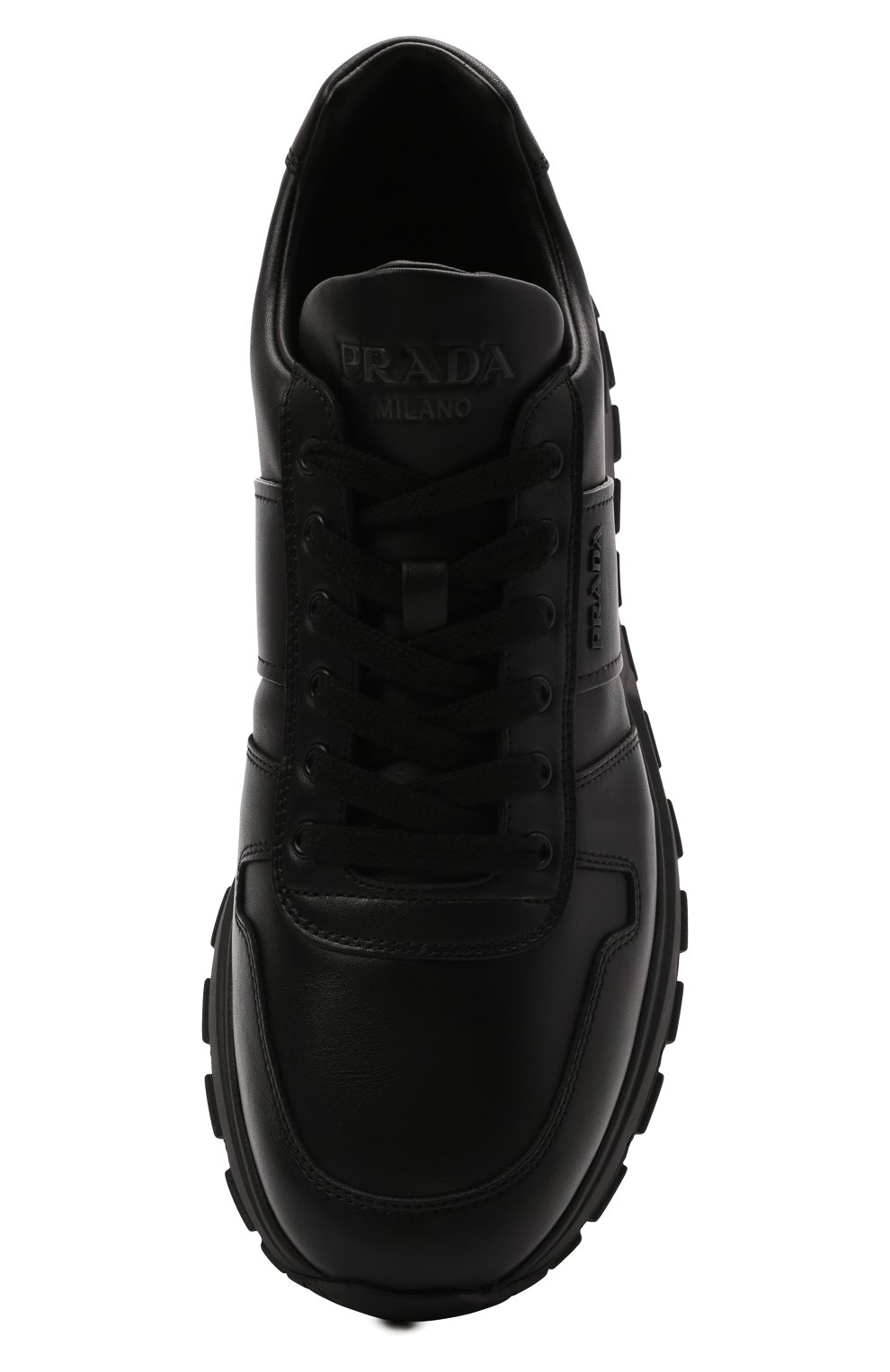 Мужские кожаные кроссовки prax 01 PRADA черного цвета, арт. 4E3581-3LEM-F0002-G000 | Фото 5 (Материал внешний: Кожа; Стили: Классический; Материал утеплителя: Без утеплителя)