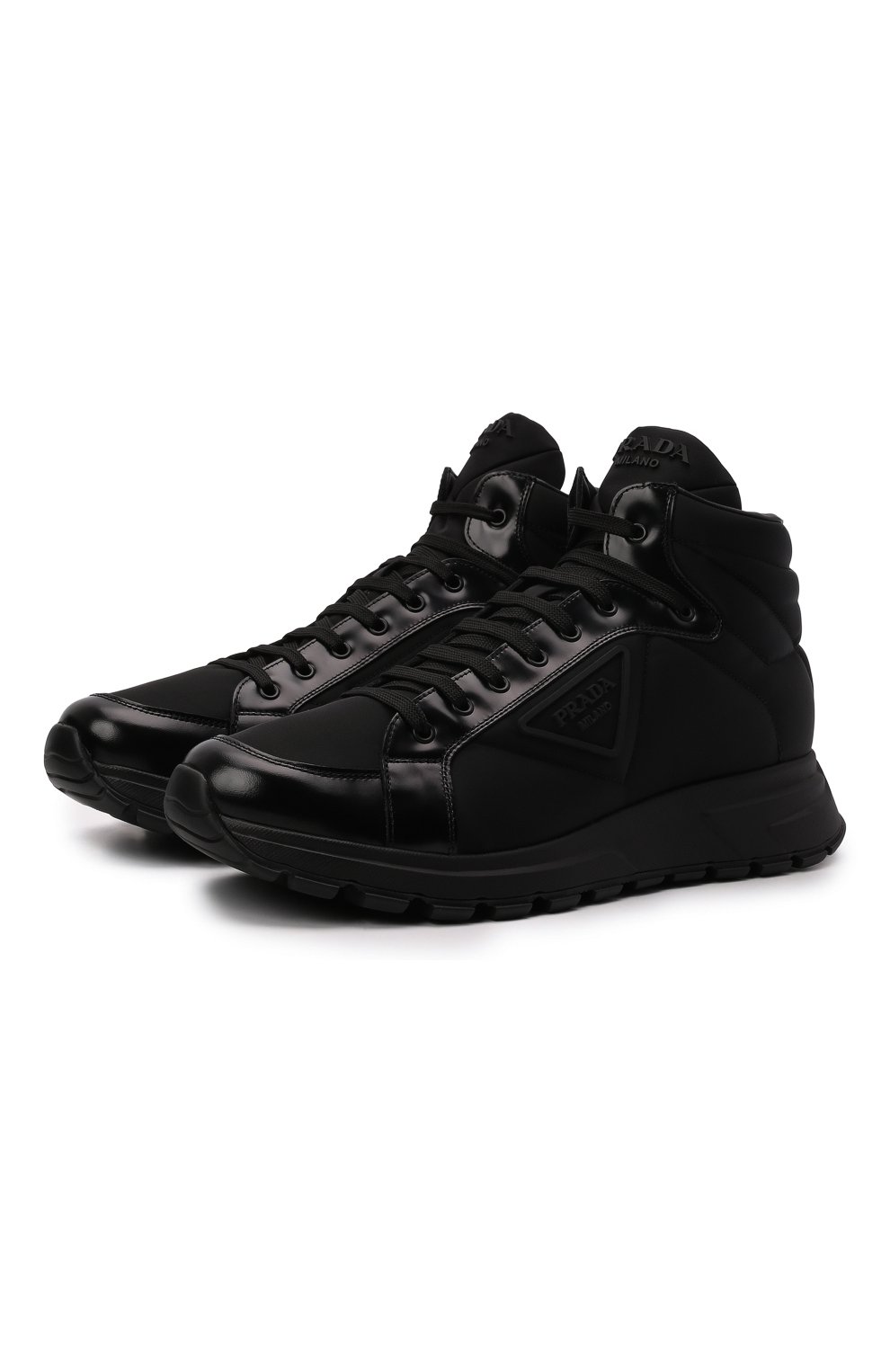 Мужские комбинированные кроссовки prax 01 PRADA черного цвета, арт. 4T3592-3LF5-F0002 | Фото 1 (Материал внешний: Текстиль; Стили: Классический; Материал утеплителя: Без утеплителя)