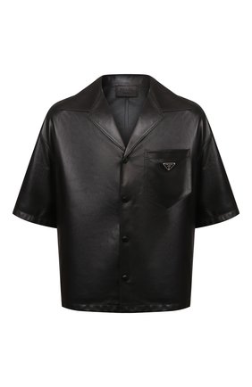 Мужская кожаная рубашка PRADA черного цвета по цене 195000 руб., арт. UPC176-1WDV-F0002 | Фото 1 Мужская кожаная рубашка PRADA черного цвета, арт. UPC176-1WDV-F0002 | Фото 1 (Случай: Повседневный; Принт: Однотонные; Рукава: Короткие; Воротник: Отложной; Стили: Минимализм)