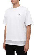 Мужская хлопковая футболка PRADA белого цвета, арт. UJN742-1YYA-F0N40-202 | Фото 3 (Принт: Без принта; Рукава: Короткие; Материал внешний: Хлопок; Стили: Минимализм)