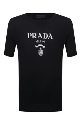 Мужской джемпер из кашемира и шерсти PRADA темно-синего цвета по цене 93000 руб., арт. UMB272-1ZRR-F0008-212 | Фото 1 Мужской джемпер из кашемира и шерсти PRADA темно-синего цвета, арт. UMB272-1ZRR-F0008-212 | Фото 1 (Материал внешний: Шерсть, Кашемир; Мужское Кросс-КТ: Джемперы; Принт: С принтом; Вырез: Круглый; Рукава: Короткие; Стили: Кэжуэл)