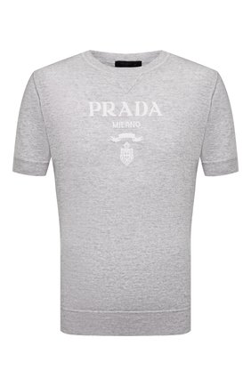 Мужской джемпер из кашемира и шерсти PRADA серого цвета по цене 93000 руб., арт. UMB272-1ZRR-F0031-212 | Фото 1 Мужской джемпер из кашемира и шерсти PRADA серого цвета, арт. UMB272-1ZRR-F0031-212 | Фото 1 (Материал внешний: Шерсть, Кашемир; Мужское Кросс-КТ: Джемперы; Принт: С принтом; Вырез: Круглый; Рукава: Короткие; Стили: Кэжуэл)