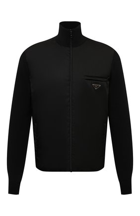 Мужской комбинированный кардиган PRADA черного цвета по цене 110000 руб., арт. UMC149-1JF4-F0002-202 | Фото 1 Мужской комбинированный кардиган PRADA черного цвета, арт. UMC149-1JF4-F0002-202 | Фото 1 (Материал внешний: Шерсть; Мужское Кросс-КТ: Кардиган-одежда; Стили: Минимализм)