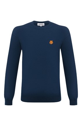 Мужской шерстяной джемпер KENZO темно-синего цвета по цене 24350 руб., арт. FB65PU6423TA | Фото 1 Мужской шерстяной джемпер KENZO темно-синего цвета, арт. FB65PU6423TA | Фото 1 (Материал внешний: Шерсть; Мужское Кросс-КТ: Джемперы; Принт: Без принта; Рукава: Длинные; Вырез: Круглый; Стили: Кэжуэл; Длина (для топов): Стандартные)