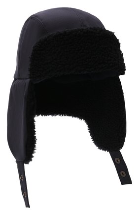 Мужская шапка-ушанка с меховой отделкой INVERNI темно-синего цвета, арт. 5379 CT | Фото 1 (Материал: Синтетический материал, Текстиль, Хлопок, Пластик)