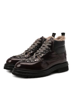 Мужские кожаные ботинки ATTIMONELLI'S темно-коричневого цвета, арт. AA652 | Фото 1 (Материал утеплителя: Натуральный мех; Материал внутренний: Натуральная кожа; Подошва: Плоская; Мужское Кросс-КТ: Ботинки-обувь, зимние ботинки, Хайкеры-обувь; Материал внешний: Кожа)