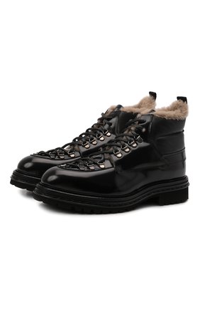 Мужские кожаные ботинки ATTIMONELLI'S черного цвета, арт. AA652V | Фото 1 (Материал внутренний: Натуральная кожа; Материал утеплителя: Натуральный мех; Мужское Кросс-КТ: Ботинки-обувь, зимние ботинки, Хайкеры-обувь; Подошва: Плоская; Материал внешний: Кожа)