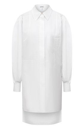 Женская хлопковая рубашка LOEWE белого цвета, арт. S540Y06X38 | Фото 1 (Рукава: Длинные; Длина (для топов): Удлиненные; Материал внешний: Хлопок; Женское Кросс-КТ: Рубашка-одежда; Принт: Без принта; Стили: Кэжуэл)