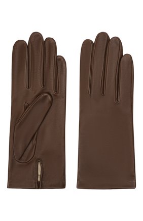 Женские кожаные перчатки с подкладкой из шелка AGNELLE темно-бежевого цвета, арт. KATE/S | Фото 2 (Материал: Натуральная кожа)