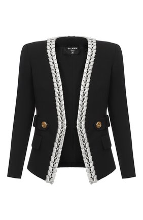 Женский шерстяной жакет BALMAIN черного цвета по цене 289000 руб., арт. WF0SI150/P100 | Фото 1 Женский шерстяной жакет BALMAIN черного цвета, арт. WF0SI150/P100 | Фото 1 (Материал внешний: Шерсть; 1-2-бортные: Однобортные; Стили: Гламурный; Рукава: Длинные; Длина (для топов): Стандартные; Женское Кросс-КТ: Жакет-одежда; Случай: Вечерний)