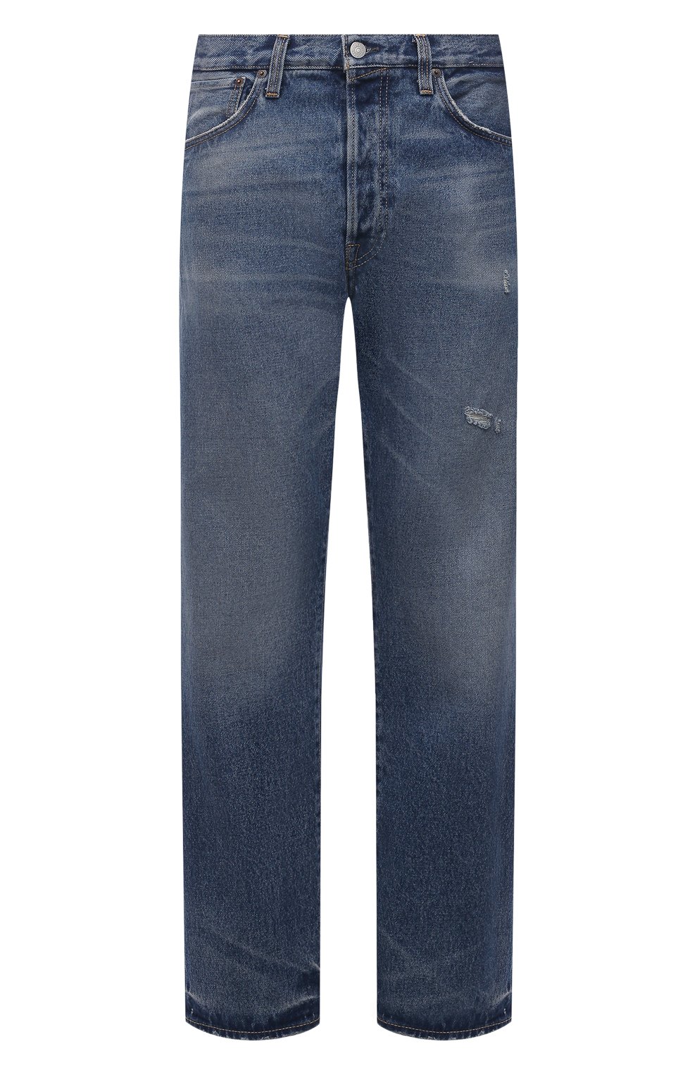 Мужские джинсы ACNE STUDIOS синего цвета, арт. B00149 | Фото 1 (Силуэт М (брюки): Прямые; Кросс-КТ: Деним; Длина (брюки, джинсы): Стандартные; Материал внешний: Хлопок; Детали: Потертости; Стили: Минимализм)