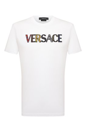 Мужская хлопковая футболка VERSACE белого цвета по цене 43200 руб., арт. 1002463/1A01811 | Фото 1 Мужская хлопковая футболка VERSACE белого цвета, арт. 1002463/1A01811 | Фото 1 (Материал внешний: Хлопок; Рукава: Короткие; Длина (для топов): Стандартные; Принт: С принтом; Стили: Кэжуэл)