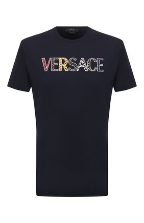 Мужская хлопковая футболка VERSACE темно-синего цвета по цене 54800 руб., арт. 1002463/1A01811 | Фото 1