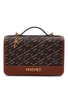 Женская сумка monogram VERSACE коричневого цвета по цене 82750 руб., арт. 1001908/1A02129 | Фото 1 Женская сумка monogram VERSACE коричневого цвета, арт. 1001908/1A02129 | Фото 1 (Ремень/цепочка: На ремешке; Размер: small; Материал: Экокожа; Сумки-технические: Сумки через плечо, Сумки top-handle)