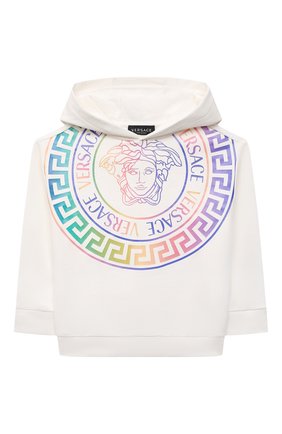 Детский хлопковое худи VERSACE белого цвета по цене 27900 руб., арт. 1000352/1A01337/4A-6A | Фото 1 Детский хлопковое худи VERSACE белого цвета, арт. 1000352/1A01337/4A-6A | Фото 1 (Рукава: Длинные; Материал внешний: Хлопок; Девочки Кросс-КТ: Худи-одежда; Ростовка одежда: 4 года | 104 см, 5 лет | 110 см, 6 лет | 116 см)