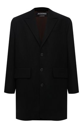 Мужской шерстяное пальто JACQUEMUS черного цвета по цене 84700 руб., арт. 216C0001-1300 | Фото 1 Мужской шерстяное пальто JACQUEMUS черного цвета, арт. 216C0001-1300 | Фото 1 (Длина (верхняя одежда): До середины бедра; Материал подклада: Хлопок; Рукава: Длинные; Материал внешний: Шерсть; Мужское Кросс-КТ: пальто-верхняя одежда; Стили: Минимализм)