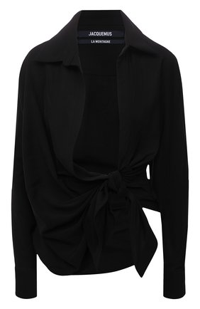 Женская блузка из вискозы JACQUEMUS черного цвета по цене 42350 руб., арт. 213SH002-1020 | Фото 1 Женская блузка из вискозы JACQUEMUS черного цвета, арт. 213SH002-1020 | Фото 1 (Рукава: Длинные; Длина (для топов): Стандартные; Материал внешний: Вискоза; Женское Кросс-КТ: Блуза-одежда; Принт: Без принта; Стили: Минимализм)