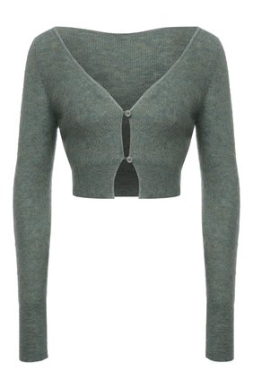Женский кардиган JACQUEMUS зеленого цвета по цене 24400 руб., арт. 213KN203-2360 | Фото 1 Женский кардиган JACQUEMUS зеленого цвета, арт. 213KN203-2360 | Фото 1 (Рукава: Длинные; Материал внешний: Синтетический материал, Шерсть; Длина (для топов): Укороченные; Женское Кросс-КТ: кардиган-трикотаж; Стили: Минимализм)