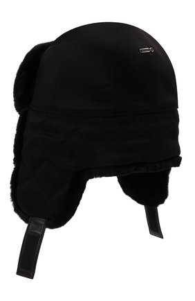 Мужская шапка-ушанка с меховой отделкой ZILLI черного цвета, арт. MHQ-0RS0M-30337/2002 | Фото 2 (Материал: Кашемир, Шерсть, Текстиль)