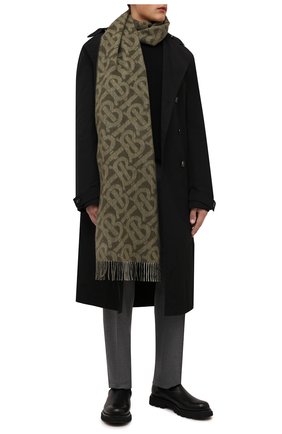 Мужской кашемировый шарф BURBERRY хаки цвета по цене 50200 руб., арт. 8045176 | Фото 2 Мужской кашемировый шарф BURBERRY хаки цвета, арт. 8045176 | Фото 2 (Материал: Кашемир, Шерсть, Текстиль; Кросс-КТ: кашемир)