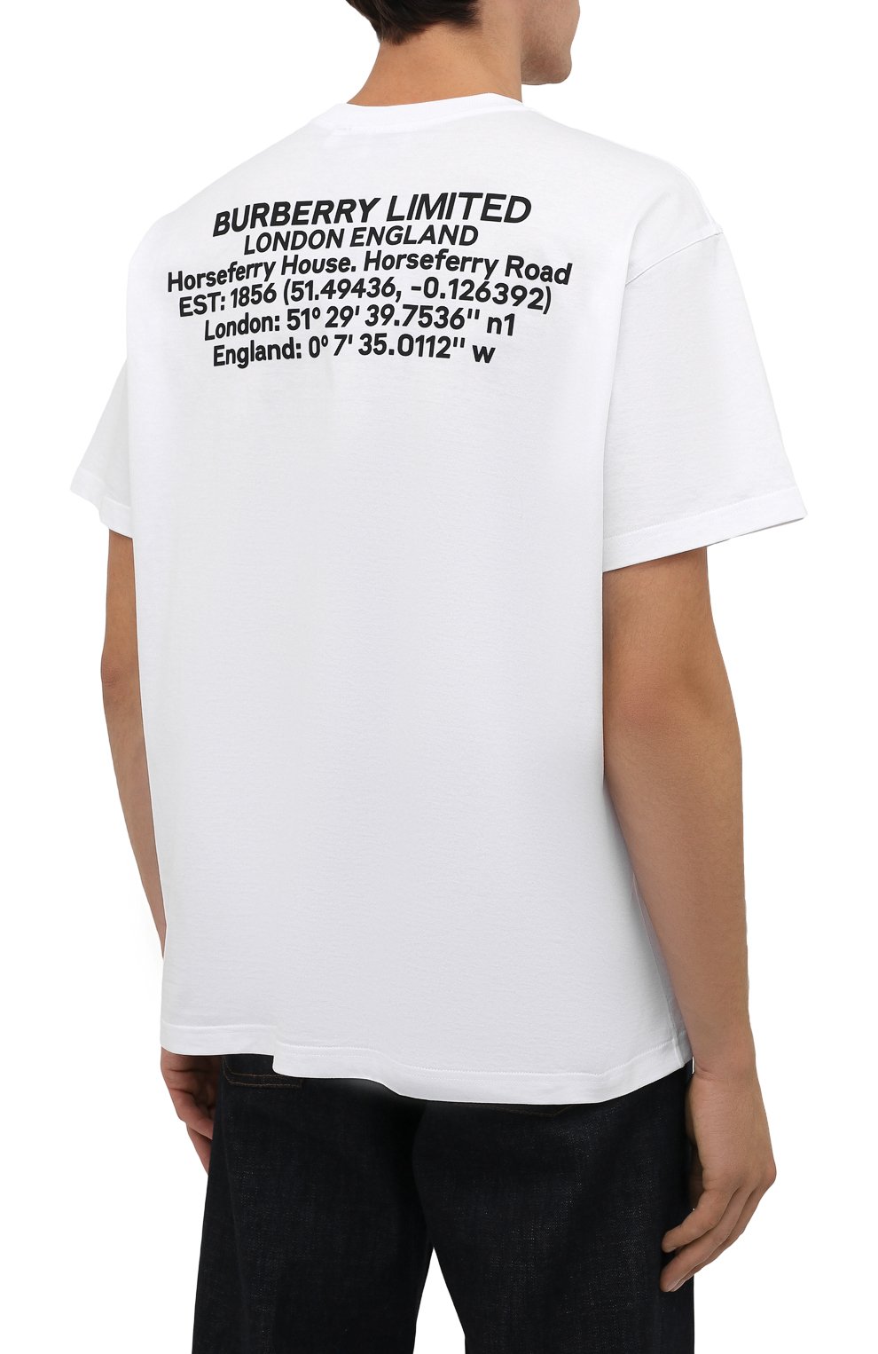 Мужская хлопковая футболка BURBERRY белого цвета, арт. 8045545 | Фото 4 (Рукава: Короткие; Длина (для топов): Стандартные; Принт: С принтом; Материал внешний: Хлопок; Стили: Кэжуэл)