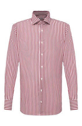 Мужская хлопковая сорочка VAN LAACK красного цвета, арт. RIVARA-SFW/162406 | Фото 1 (Материал внешний: Хлопок; Рукава: Длинные; Длина (для топов): Стандартные; Случай: Формальный; Принт: Полоска; Рубашки М: Slim Fit; Манжеты: На пуговицах; Стили: Классический; Воротник: Акула)