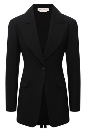 Женский шерстяной жакет ALEXANDER MCQUEEN черного цвета по цене 218500 руб., арт. 677630/QJACA | Фото 1 Женский шерстяной жакет ALEXANDER MCQUEEN черного цвета, арт. 677630/QJACA | Фото 1 (Материал подклада: Купро; Длина (для топов): Стандартные; Рукава: Длинные; Материал внешний: Шерсть; Стили: Гламурный; Случай: Повседневный; Женское Кросс-КТ: Жакет-одежда; 1-2-бортные: Однобортные)