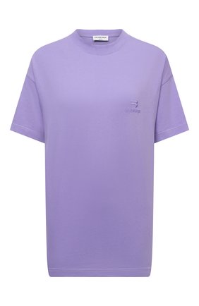 Женская хлопковая футболка BALENCIAGA сиреневого цвета по цене 36400 руб., арт. 612965/TLV99 | Фото 1 Женская хлопковая футболка BALENCIAGA сиреневого цвета, арт. 612965/TLV99 | Фото 1 (Рукава: Короткие; Материал внешний: Хлопок; Длина (для топов): Стандартные; Стили: Спорт-шик; Принт: Без принта; Женское Кросс-КТ: Футболка-одежда)