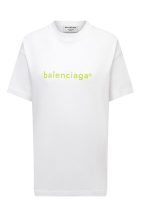 Женская хлопковая футболка BALENCIAGA белого цвета по цене 33550 руб., арт. 612965/TIV54 | Фото 1 Женская хлопковая футболка BALENCIAGA белого цвета, арт. 612965/TIV54 | Фото 1 (Рукава: Короткие; Материал внешний: Хлопок; Длина (для топов): Стандартные; Стили: Спорт-шик; Принт: С принтом; Женское Кросс-КТ: Футболка-одежда)