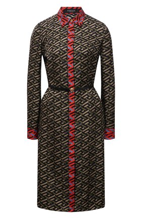 Женское шелковое платье VERSACE хаки цвета по цене 171500 руб., арт. 1002617/1A01805 | Фото 1 Женское шелковое платье VERSACE хаки цвета, арт. 1002617/1A01805 | Фото 1 (Материал внешний: Шелк; Стили: Гламурный; Случай: Повседневный; Рукава: Длинные; Длина Ж (юбки, платья, шорты): До колена)